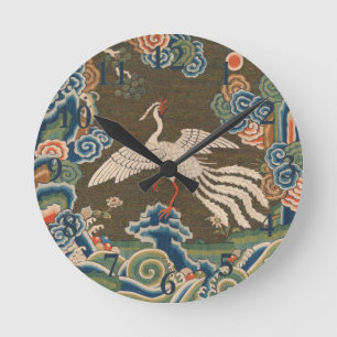 Horloge Ronde Impression de broderie en soie blanche antique chi