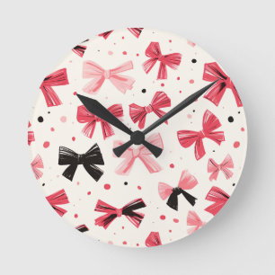 Horloge Ronde Impression de la corbeille rose et noire