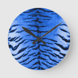 Horloge Ronde Impression de la peau de tigre bleu désert