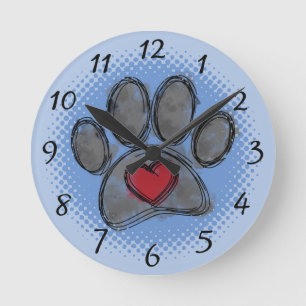 Horloge Ronde Impression demi-ton Amoureux des chiens Dessin Aqu
