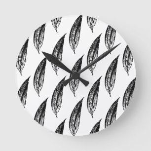 Horloge Ronde Impression feuille de lys blanc noir et blanc