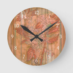 Horloge Ronde Impression florale orange moderne sur l'arrière -