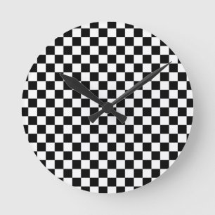 Horloge Ronde Impression numérique des échecs noirs et blancs