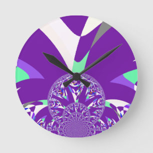 Horloge Ronde Imprimante d'art bleu rétro Cyan Kaleidoscope