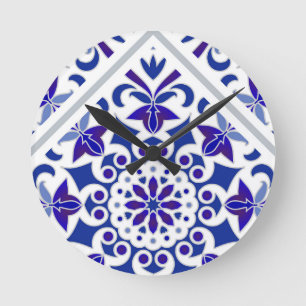 Horloge Ronde Indigo Azulejos Portuguese Blue and white tiles