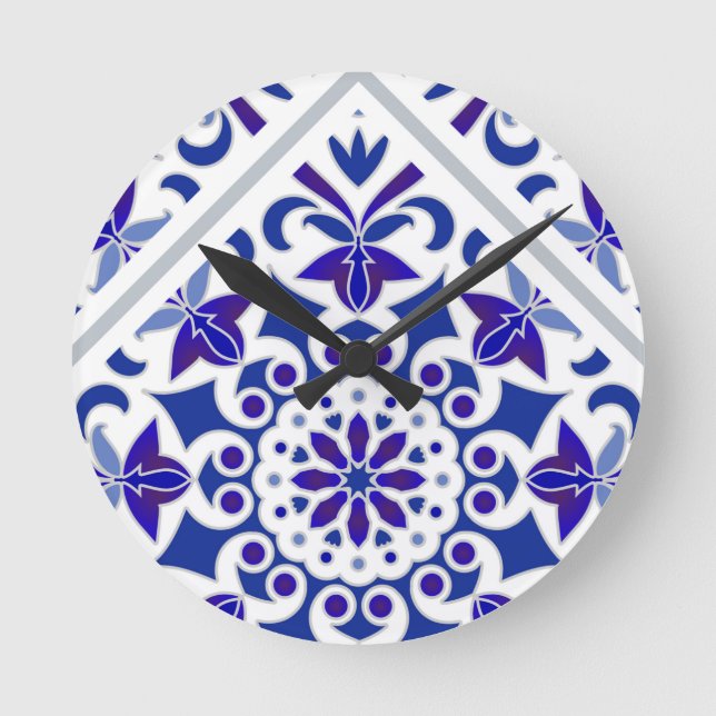 Horloge Ronde Indigo Azulejos Portuguese Blue and white tiles (Recto)