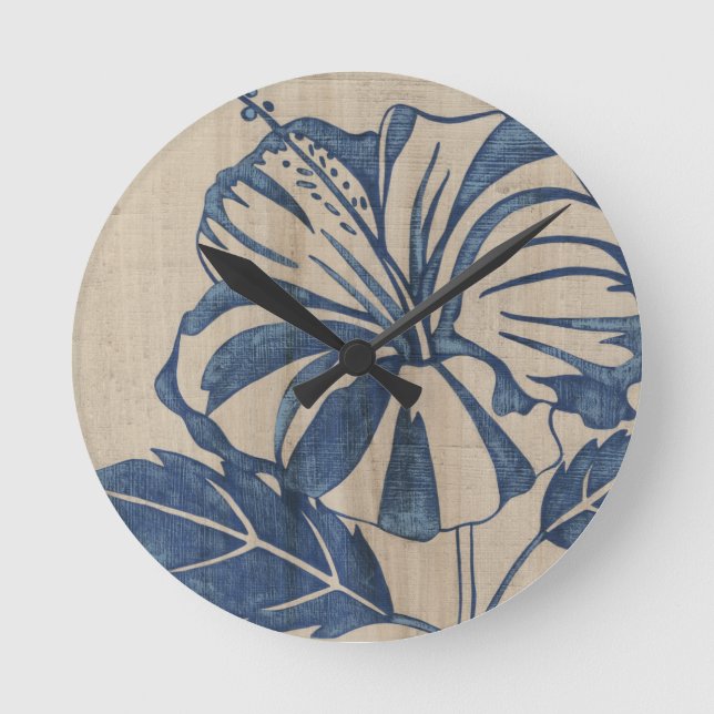 Horloge Ronde Indigo Hibiscus (Recto)