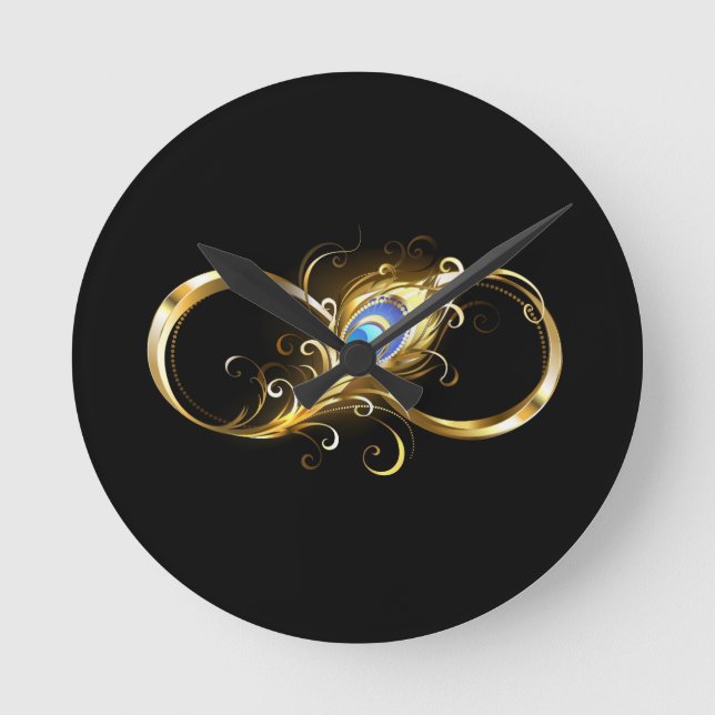 Horloge Ronde Infinité avec plume de paon doré (Recto)