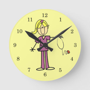 Horloge Ronde Infirmière blonde en bâtonnets féminins