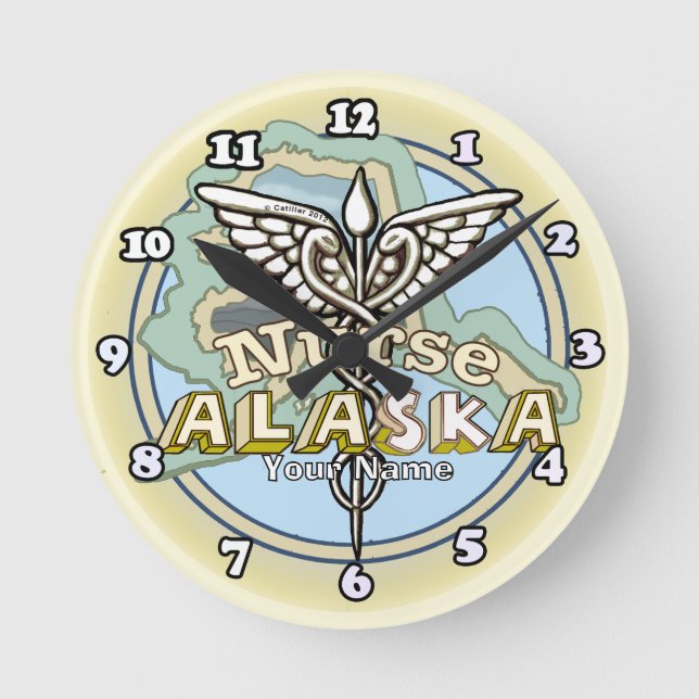 Horloge Ronde Infirmière d'Alaska Caducée (Recto)