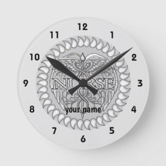 Horloge Ronde Infirmière de caducée gris