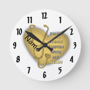 Horloge Ronde Infirmière LPN du coeur jaune