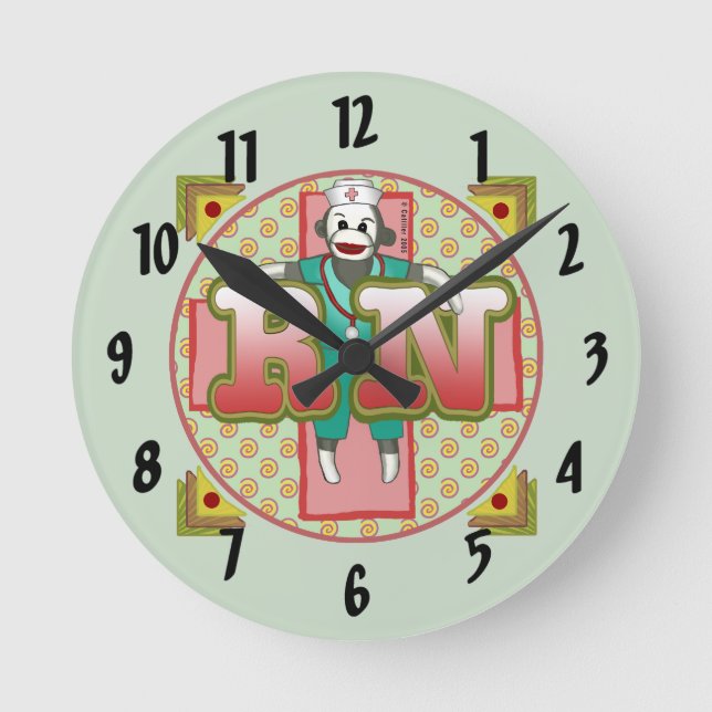 Horloge Ronde Infirmière RN Singe Chaussette (Recto)