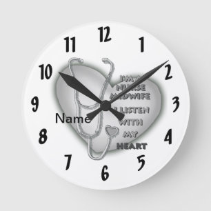 Horloge Ronde Infirmière Sage-Femme Cœur Gris
