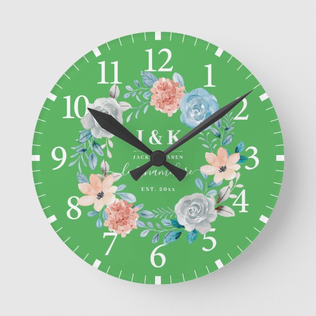 Horloge Ronde Initiales Florales Monogrammes Nom de famille pers (Recto)