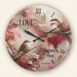 Horloge Ronde Inséparables charlatans<br><div class="desc">Horloge murale représentant un tableau blanc de deux oiseaux mignons aux couleurs chaudes. Les numéros d'horloge romains classiques peuvent être supprimés si vous n'en avez pas besoin. Beau pour l'âme romantique ou comme cadeau mariage ou anniversaire.</div>