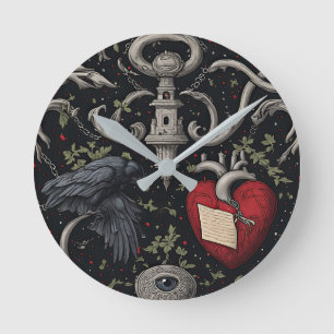 Horloge Ronde Inspiré de Edgar Allan Poe gothique