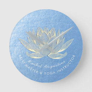 Horloge Ronde Instructeur de méditation Blue Gold Lotus Yoga Stu