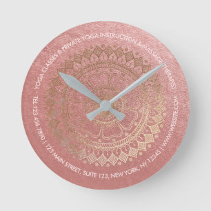 Horloge Ronde Instructeur de méditation Yoga Pink Gold Foil Mand