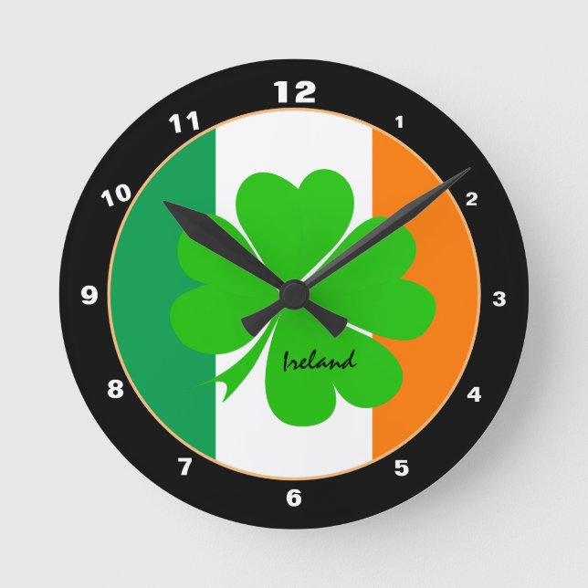 Horloge Ronde Irlande patriotique, amour Drapeau irlandais Accue (Recto)