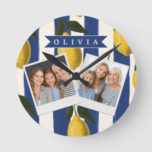 Horloge Ronde Italien personnalisé à rayures de citron côtier