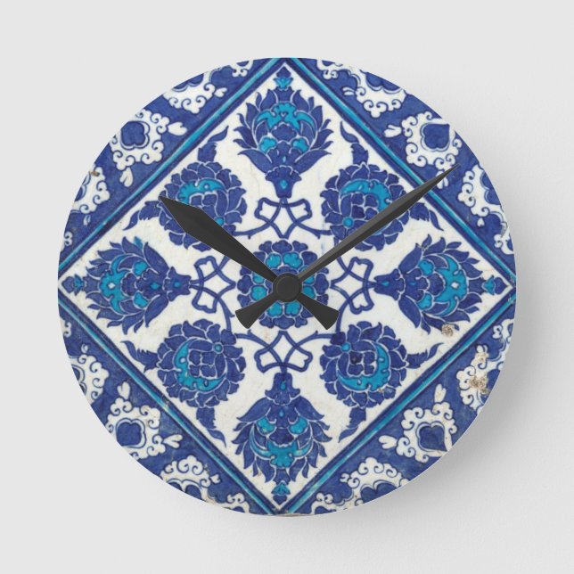 Horloge Ronde Iznik Floral Ethnic Tribal Turkish Mosaic Pottery (Recto)