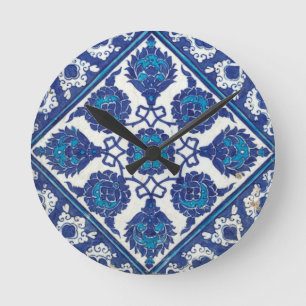 Horloge Ronde Iznik Floral Ethnic Tribal Turkish Mosaic Pottery