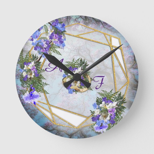 Horloge Ronde Jacaranda Blooms & Lily Bouquet (Recto)