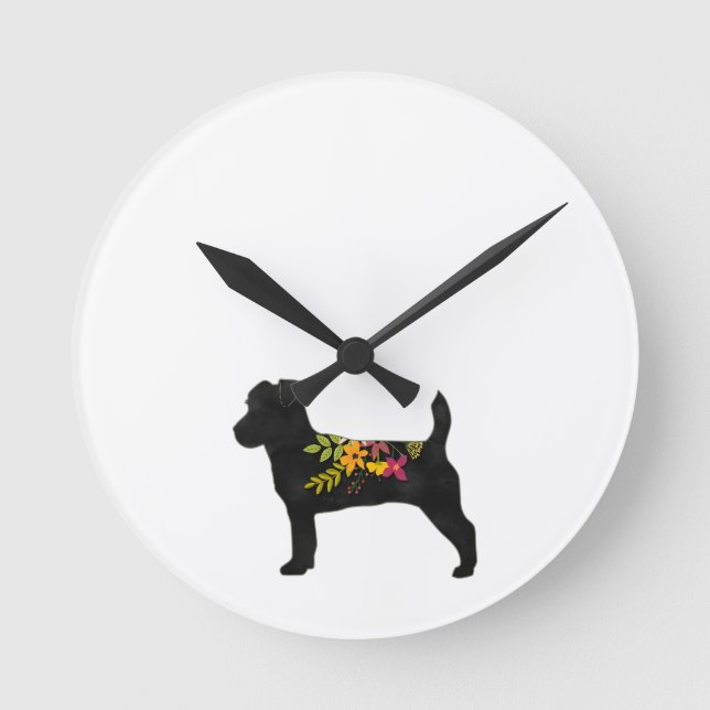 Horloge Ronde Jack Russell Dog Breed Boho Floral Silhouette (Recto)