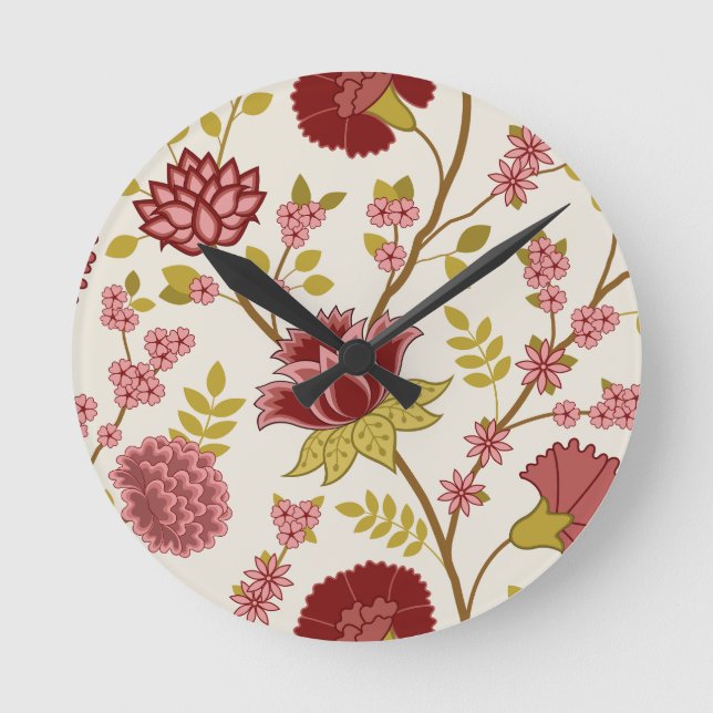 Horloge Ronde Jacobean Floral Lg Motif Reds Pinks Gold Crème (Recto)