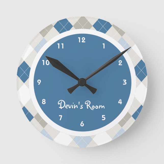 Horloge Ronde Jacquard bleu et gris Chambre pour enfant (Recto)