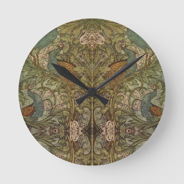 Horloge Ronde Jacquard de paon et de fleur Art nouveau (Recto)