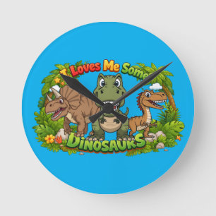 Horloge Ronde J'adore les dinosaures Enfant mignon