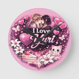 Horloge Ronde J'adore Yuri Esthétique Anime Filles' Amour Kawa