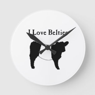 Horloge Ronde J'aime les Belties - Vaches Galloway ceinturées no