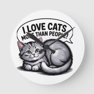 Horloge Ronde J'Aime Les Chats Plus Que Les Gens"