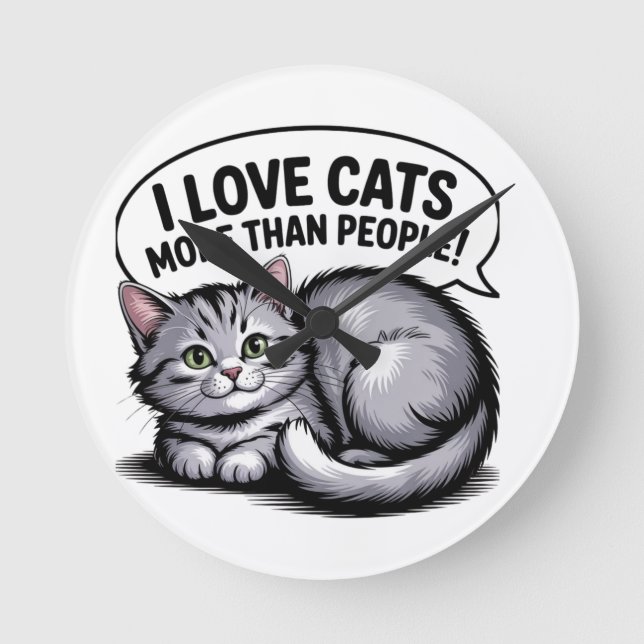 Horloge Ronde J'Aime Les Chats Plus Que Les Gens" (Recto)