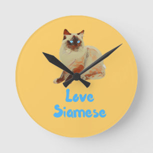 Horloge Ronde J'aime les chats siamois