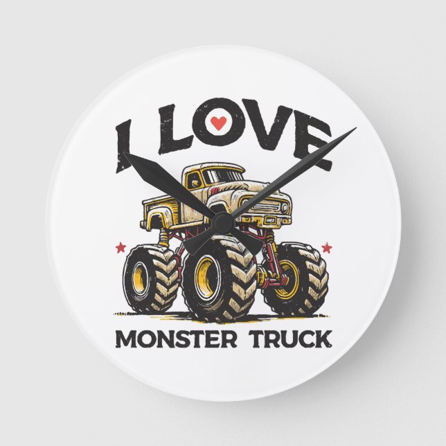 Horloge Ronde J'aime les monstres camions (Recto)