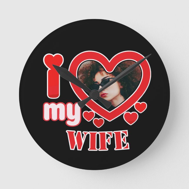 Horloge Ronde J'Aime Ma Femme Personnalisée (Recto)