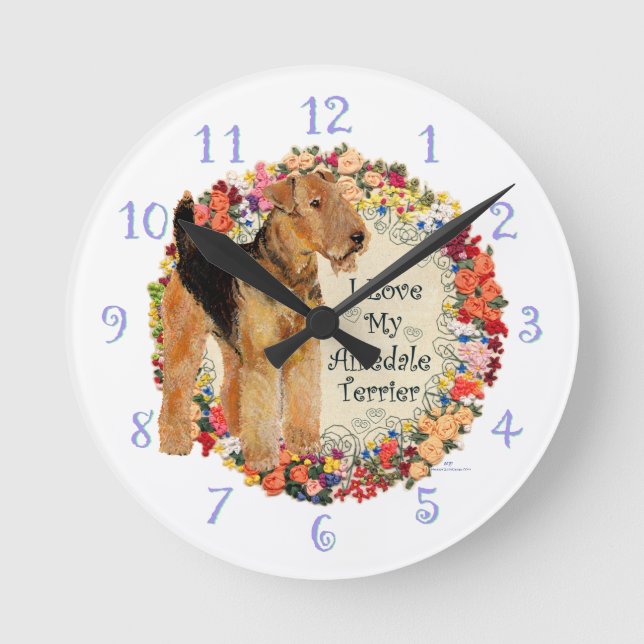 Horloge Ronde J'Aime Mon Airedale (Recto)