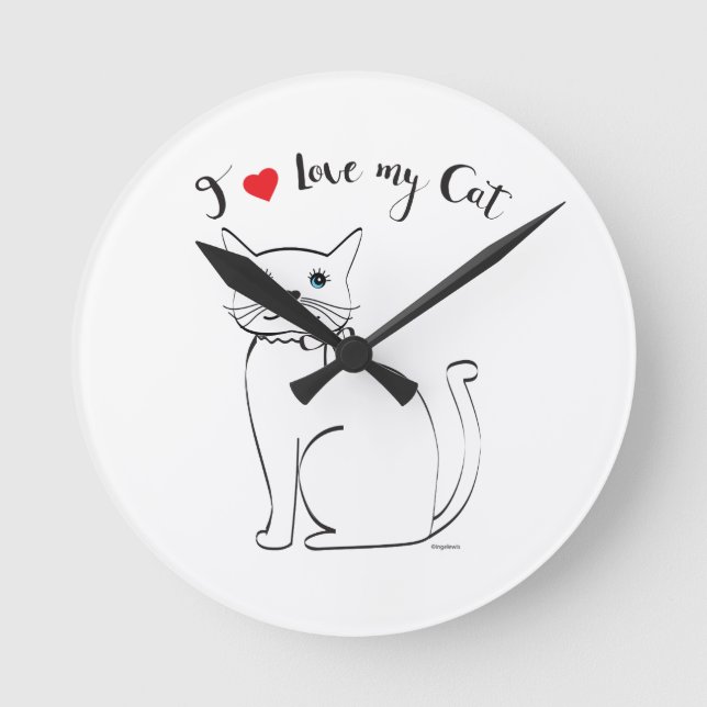 Horloge Ronde J'aime mon chat, mignonne, Cool (Recto)