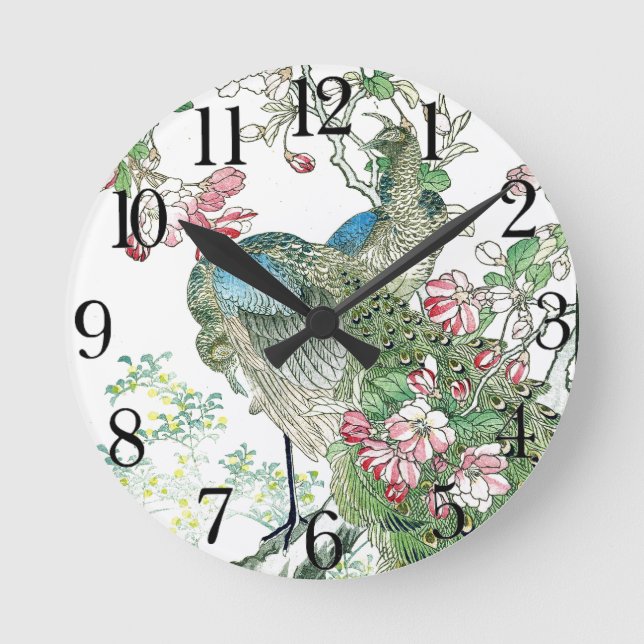 Horloge Ronde Japan Peacock Birds Crabapple Blossoms Wall Clock (Recto)
