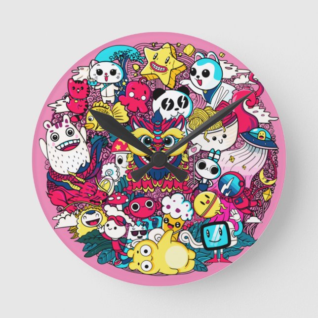 Horloge Ronde Japanese Doodle Art (Recto)