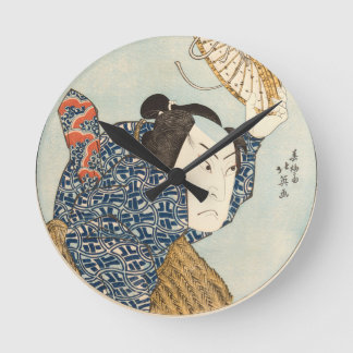 Horloge Ronde Japanese Ukiyo-e Rain Scene Wall Clock – Samurai w