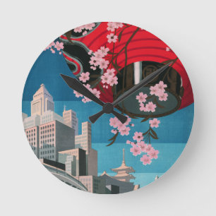 Horloge Ronde Japon Tokyo Vintage Japonais affiche de voyage
