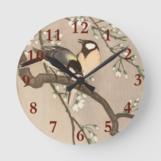 Horloge Ronde Japonais Asiatique Koson Bird Chickadee Songbird (Recto)
