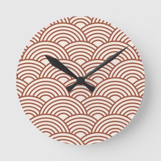 Horloge Ronde Japonaise Seigaiha Vave Rust Terracotta (Recto)