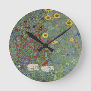 Horloge Ronde Jardin agricole avec tournesol par Gustav Klimt