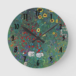 Horloge Ronde Jardin agricole avec tournesol par Klimt, Fleurs V